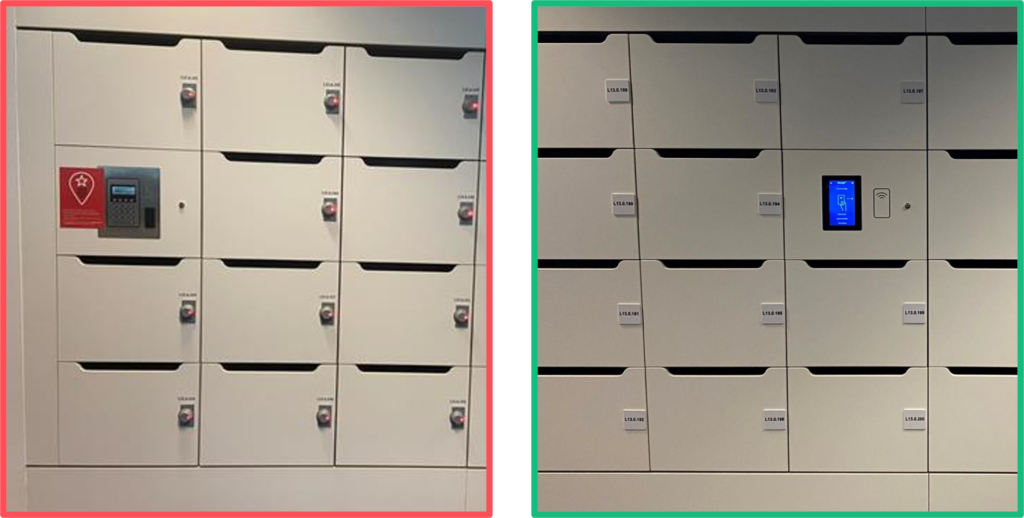 Retrofitted lockers - before and after